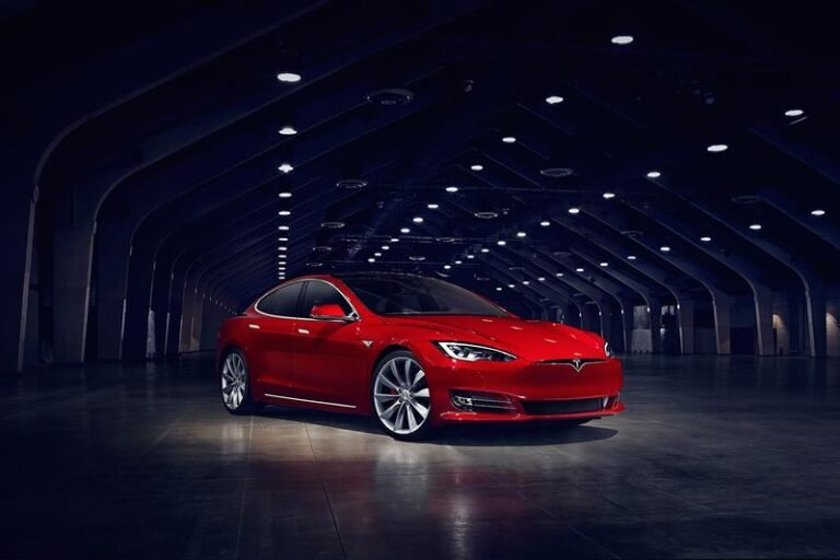 Parked electric car on fire