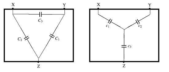 Star delta configuration with capacitors