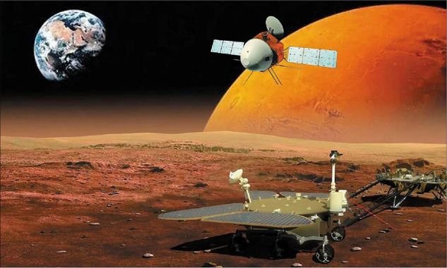Representação artística da Tianwen-1 em Marte