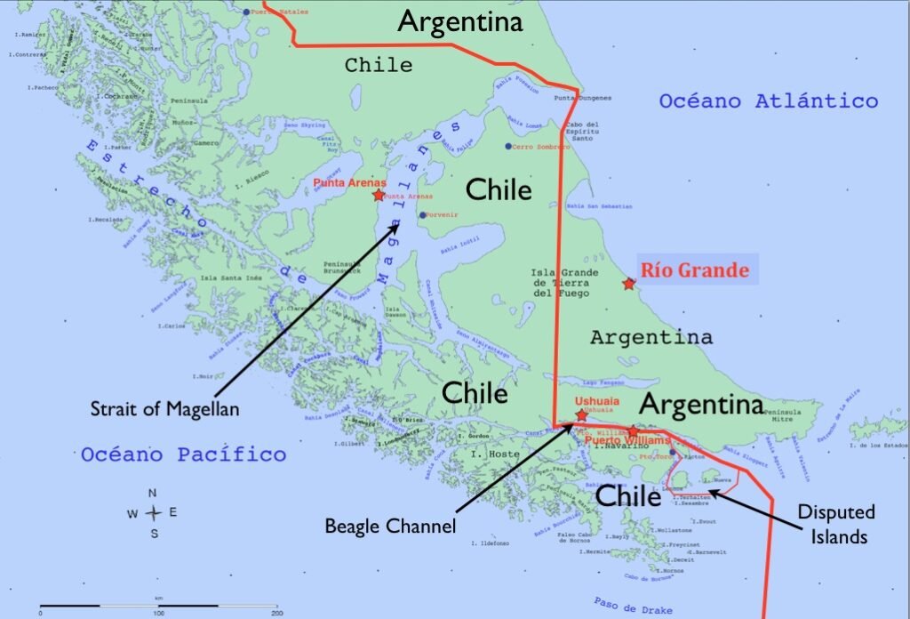Mapa da Tierra del Fuego.