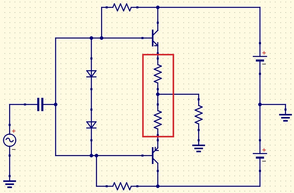 class AB amplifier with resistors on emitters