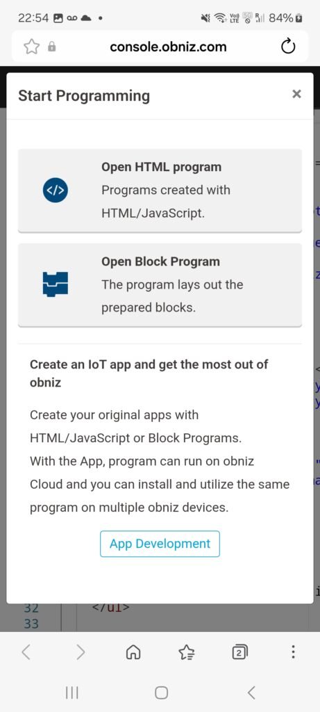 Esta página deve aparecer após a leitura do QR code no LCD do Obniz 1Y